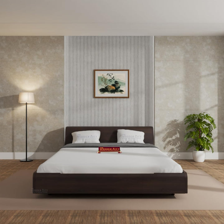 THE WOODEN CITY Solid Sheesham Wood New Luxury King Size Bed for Bedroom Furniture- Walnut Finish (Delivery Condition-Do-It-Yourself) (King)