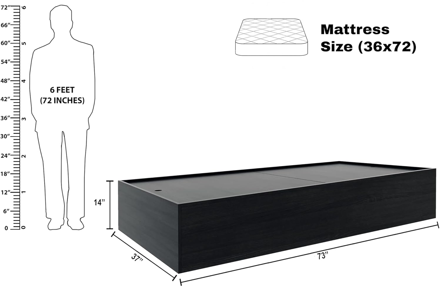 THE WOODEN CITY Engineered Wood Single Bed Cot with Storage | Single Size Bed for Bedroom (Walnut)