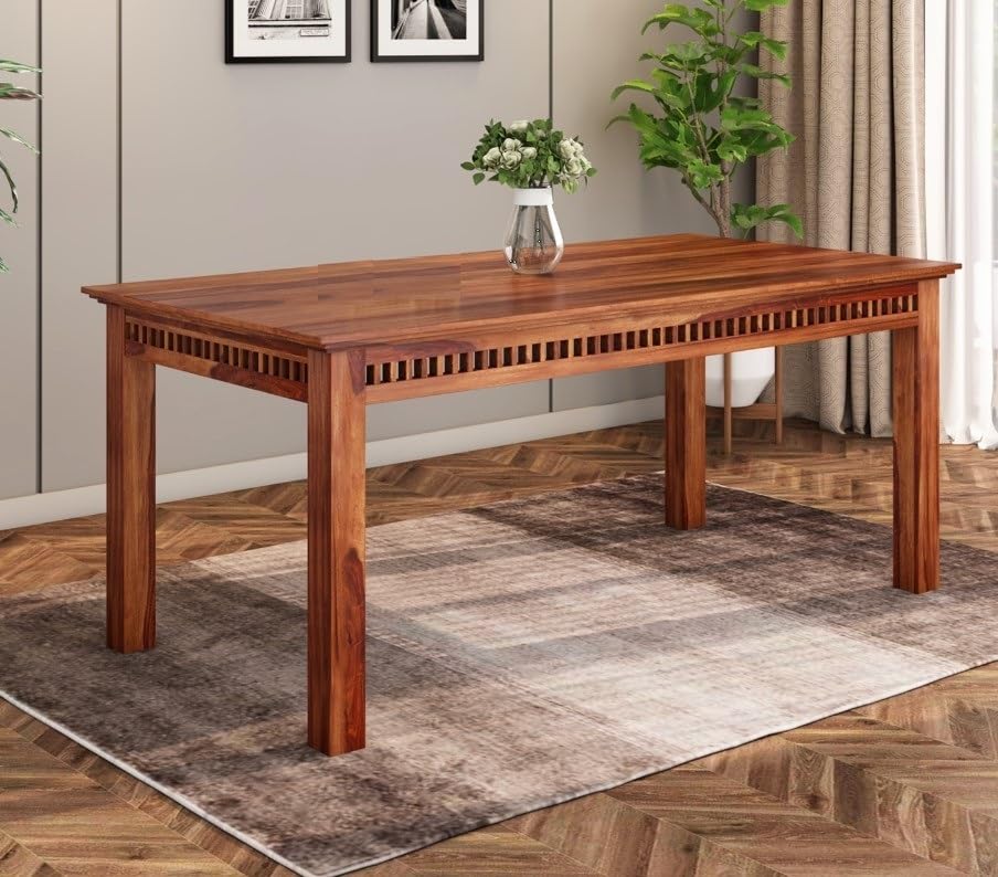 THE WOODEN CITYWooden Solid Sheesham Wood Dining Table 6 Seater | Dining Room Furniture |6 Seater Dining Table Without Chair - Honey/WALNUT Finish