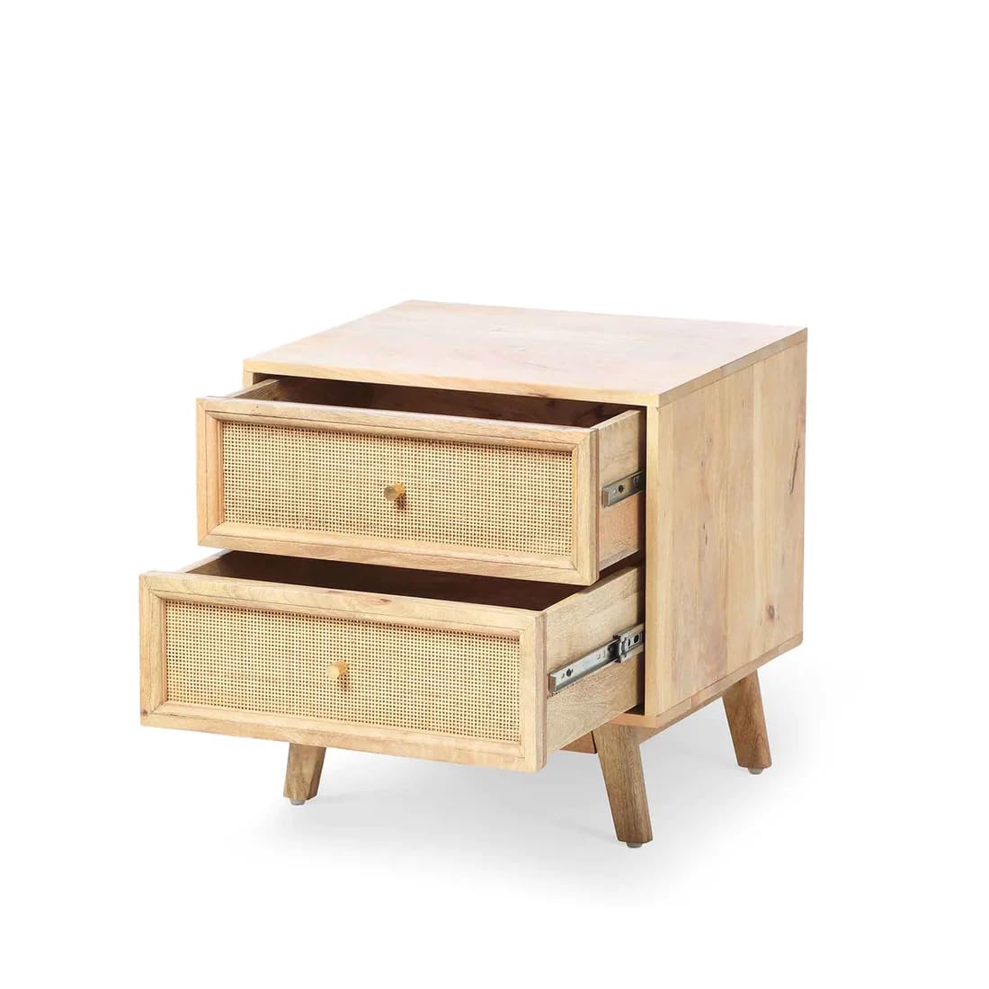 Mango Solid Wood Rattan Bedside & Sofa Side Table/End Table |Wooden Cane Night Stand with Storage for Bedroom & Living Room Furniture (Natural)