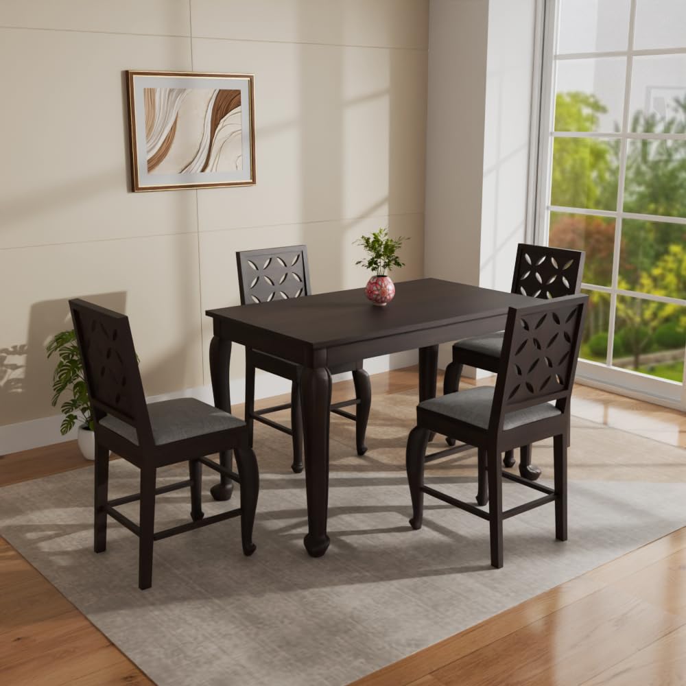 THE WOODEN CITY Sheesham Wood 4 Seater Dining Set | Table with Includes Cushion Chairs | Solid Wood Dining Table Set for Dining Room (Walnut Cou, 4 Seater)