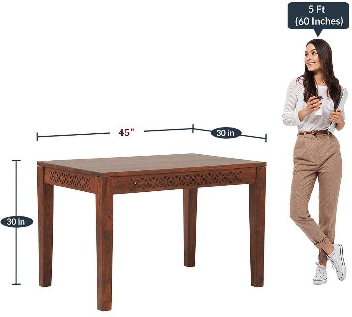 THE WOODEN CITY Solid Sheesham Wood Dining Table 4 Seater Dining Table Set with 2 Chairs & 1 Bench Dinner Table Set