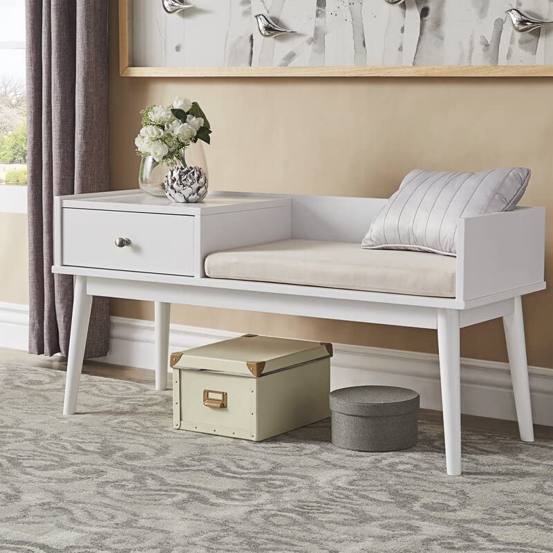 THE WOODEN CITY Solid Wood 1 Seater Bench/Sofa with Storage for Home Furniture (White)|TWC-F51