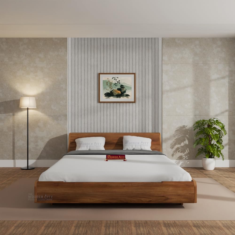 THE WOODEN CITY Solid Sheesham Wood New Luxury King Size Bed for Bedroom Furniture- Honey Finish (Delivery Condition-Do-It-Yourself) (King)
