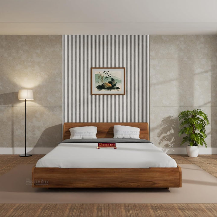 THE WOODEN CITY Solid Sheesham Wood New Luxury King Size Bed for Bedroom Furniture- Honey Finish (Delivery Condition-Do-It-Yourself) (King)