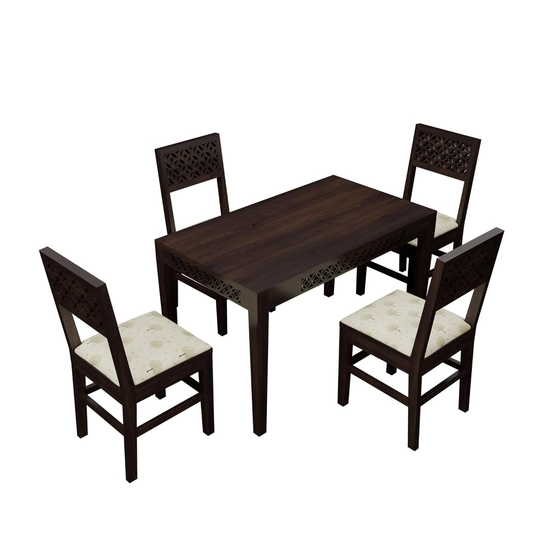 THE WOODEN CITY Dining Table 4 Seater | Four Seater Dinning Table with 4 Chairs with Beige Cushions for Home | Rosewood, Walnut Finish Self Assembly(DIY)