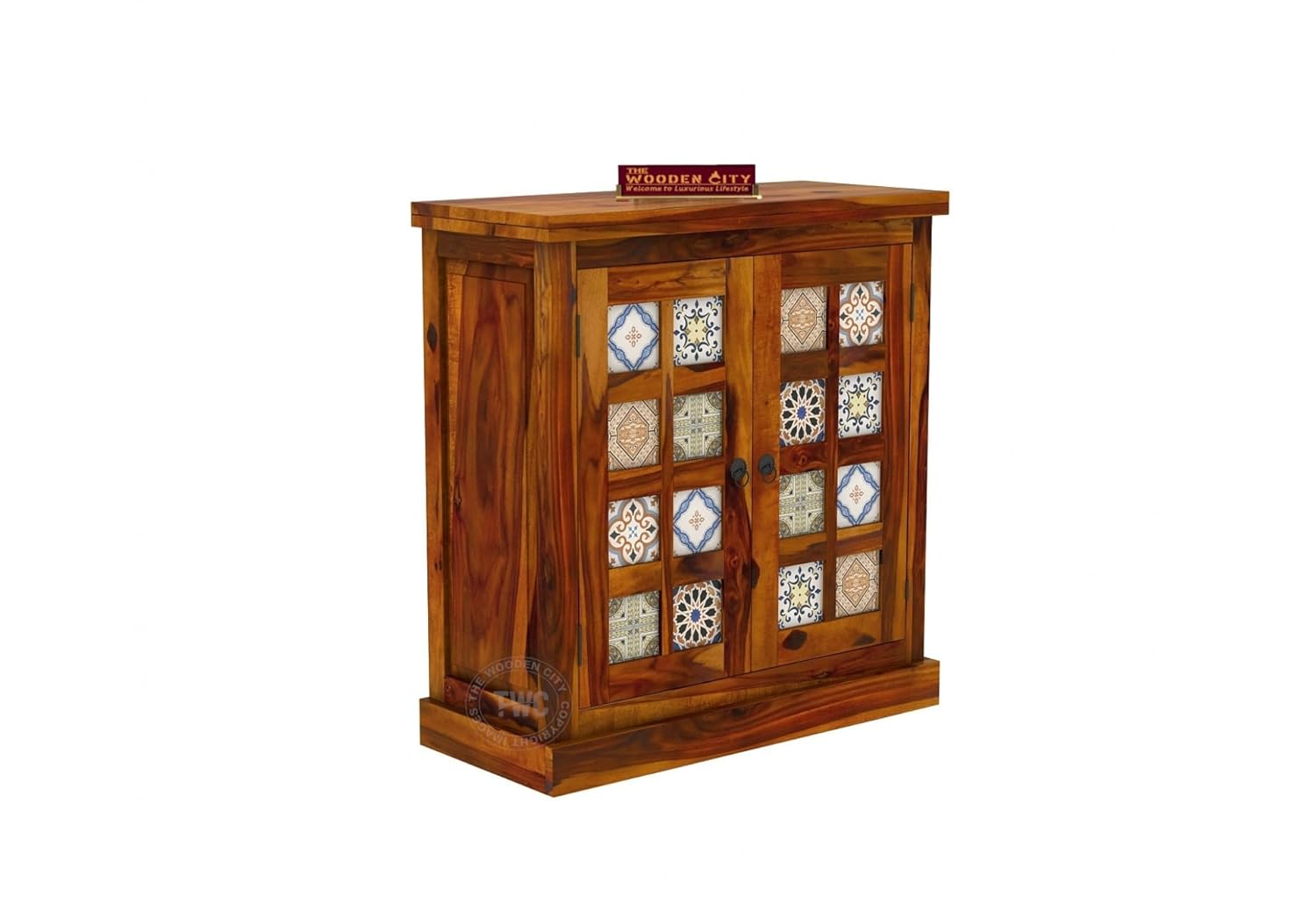 THE WOODEN CITY Solid Sheesham Wood Sideboard Tv Cabinet for Living Room | Free Standing Movable Tv Unit Side Board Table Storage Furniture for Home (