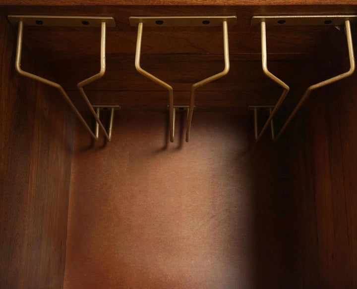 THE WOODEN CITY Wood Rattan Cane Bar Cabinet with Glass Holder Storage (Walnut,Standard)