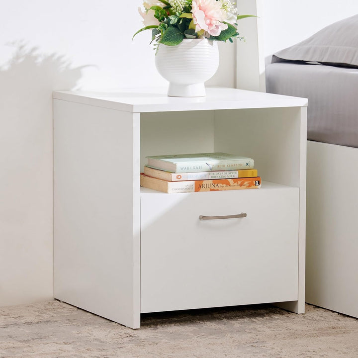 THE WOODEN CITY Wooden Bedside Table | Bed Side Table for Bedroom | 1 Drawer | Solid Wood Sheesham, White