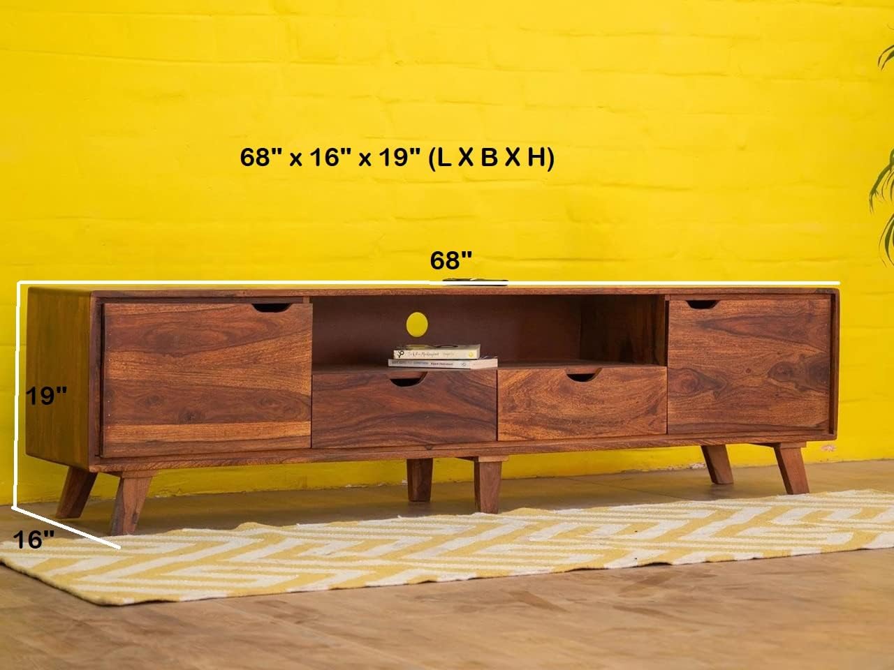 THE WOODEN CITY Solid Wood TV Entertainment Unit For Living Room & Bedroom Furniture (Finish Color - Natural Teak, Pre-Assembled)