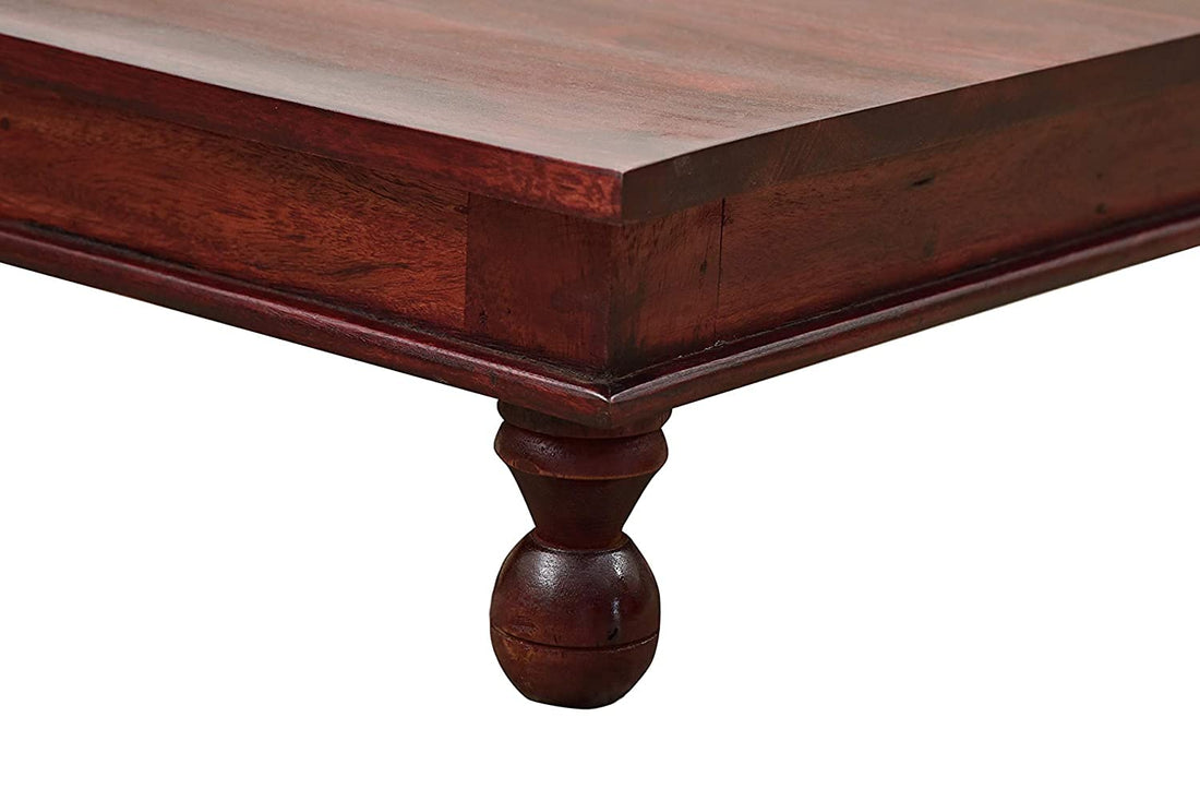 THE WOODEN CITY Sheesham Wood Pooja Chowki (17 x 17 x 6.5 inch, HONEY)