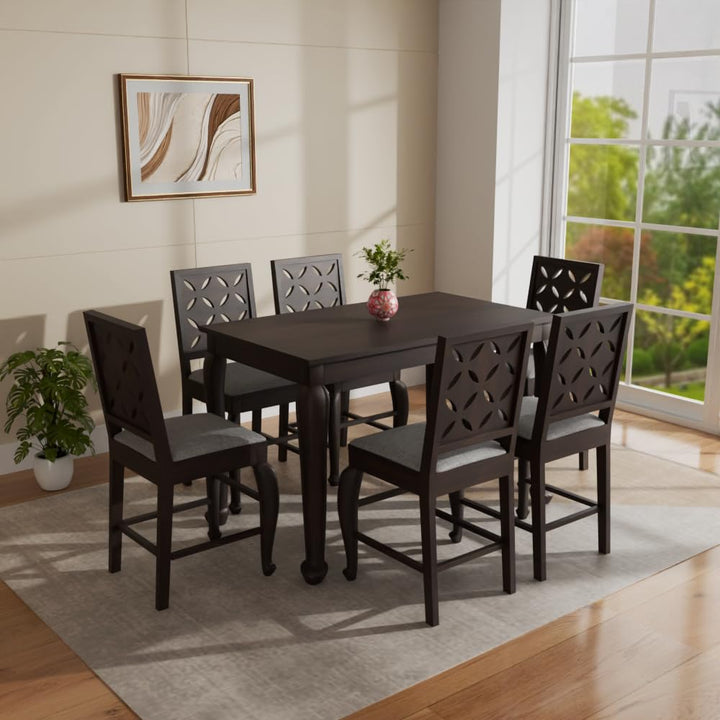 THE WOODEN CITY Sheesham Wood Dining Set | 6 Seater Table with Includes Cushion Chairs | Solid Wood Dining Table Set for Dining Room (Walnut Cou, 6 Seater)