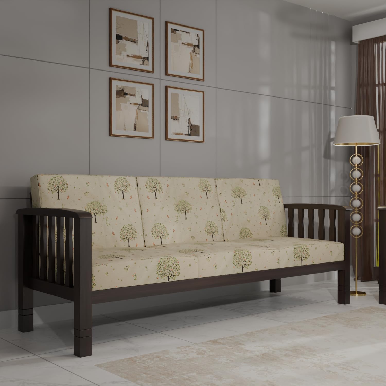 Solid Sheesham Wood 3 Seater Sofa Set for Living Room Furniture | Wooden Sofa for Home & Office (Walnut, 3 Seater)