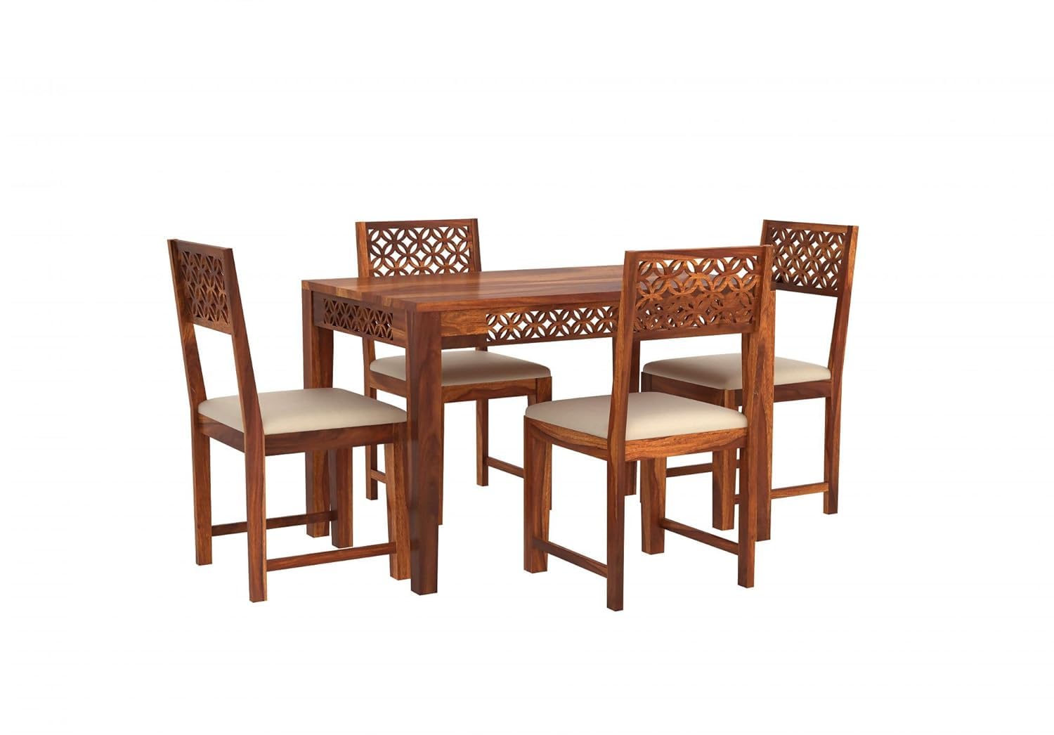 THE WOODEN CITY Sheesham Solid Wood Dining Set 4 Seater Dining Room Sets Table with Chair Set for Dining Room & Home Furniture (Honey&Cream) 45x30x30 inch