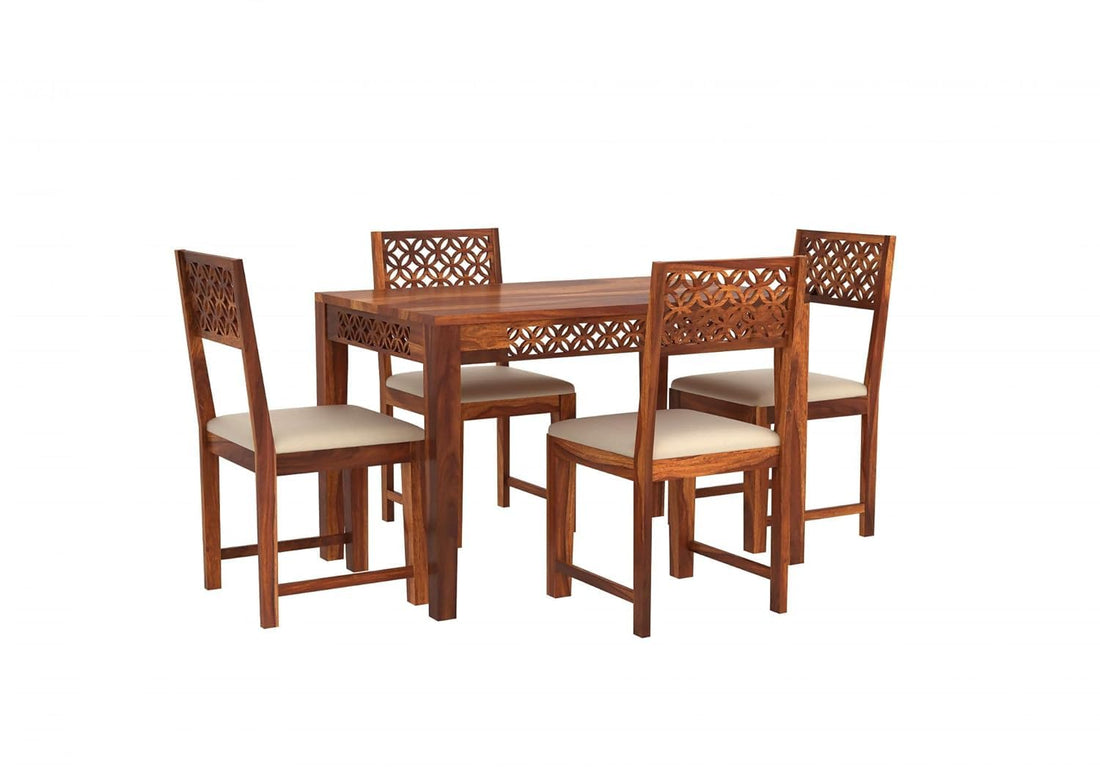 THE WOODEN CITY Sheesham Solid Wood Dining Set 4 Seater Dining Room Sets Table with Chair Set for Dining Room & Home Furniture (Honey&Cream) 45x30x30 inch