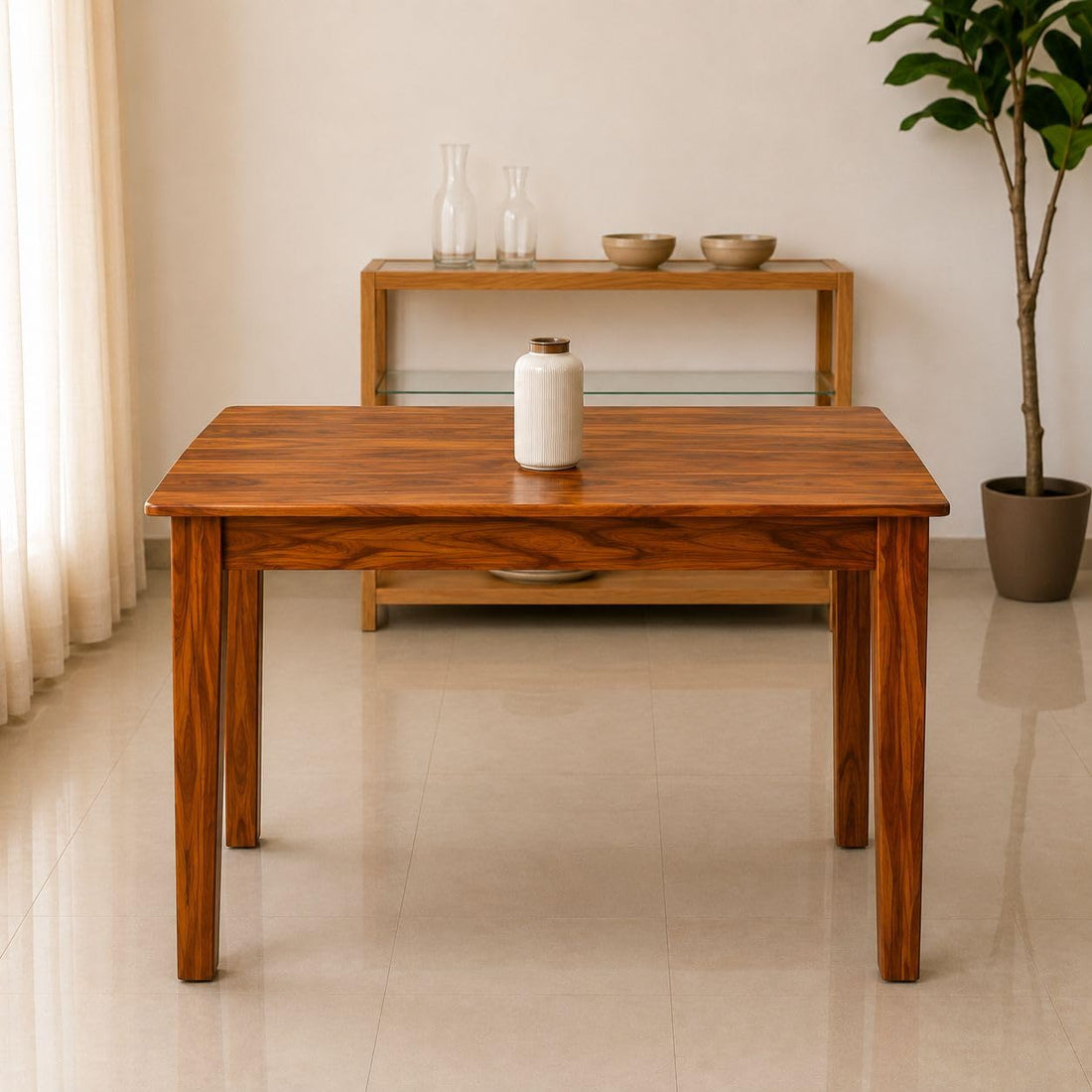 Arden Solid Sheesham Wood & Cane Dinner Set Table with Chair |Wooden Dining Table Set with Cushioned Chairs for Dining Room | Living Room | Home & Office -Honey
