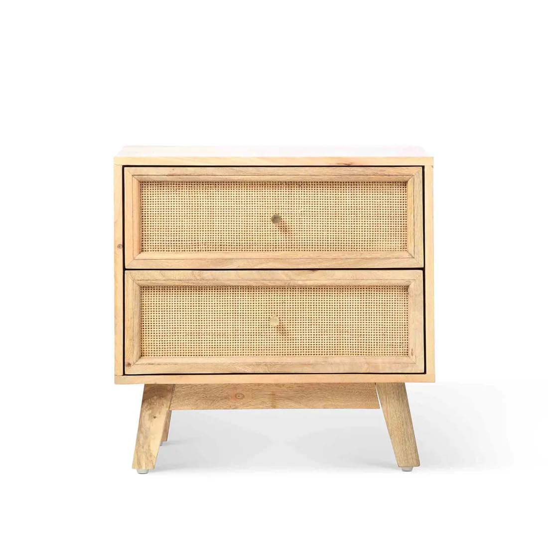 Mango Solid Wood Rattan Bedside & Sofa Side Table/End Table |Wooden Cane Night Stand with Storage for Bedroom & Living Room Furniture (Natural)