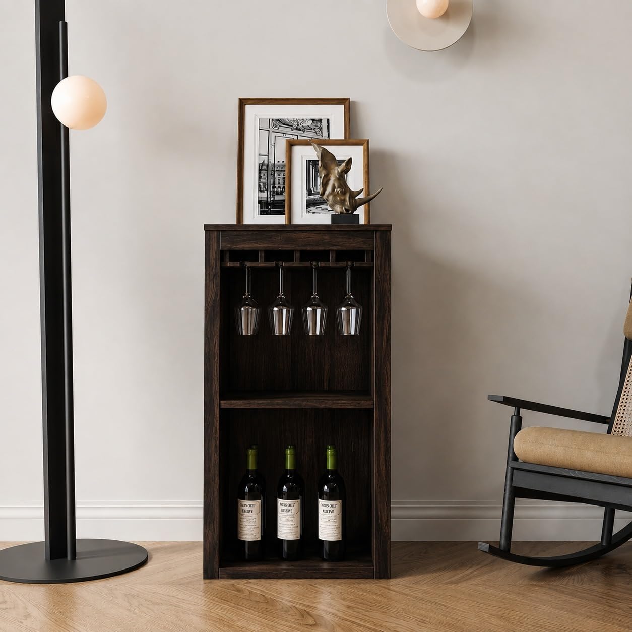 Solid Wood Bar Cabinet, Multipurpose Storage Cabinet for Home & Bar and Living Room Storage, Classy Sideboard- Walnut