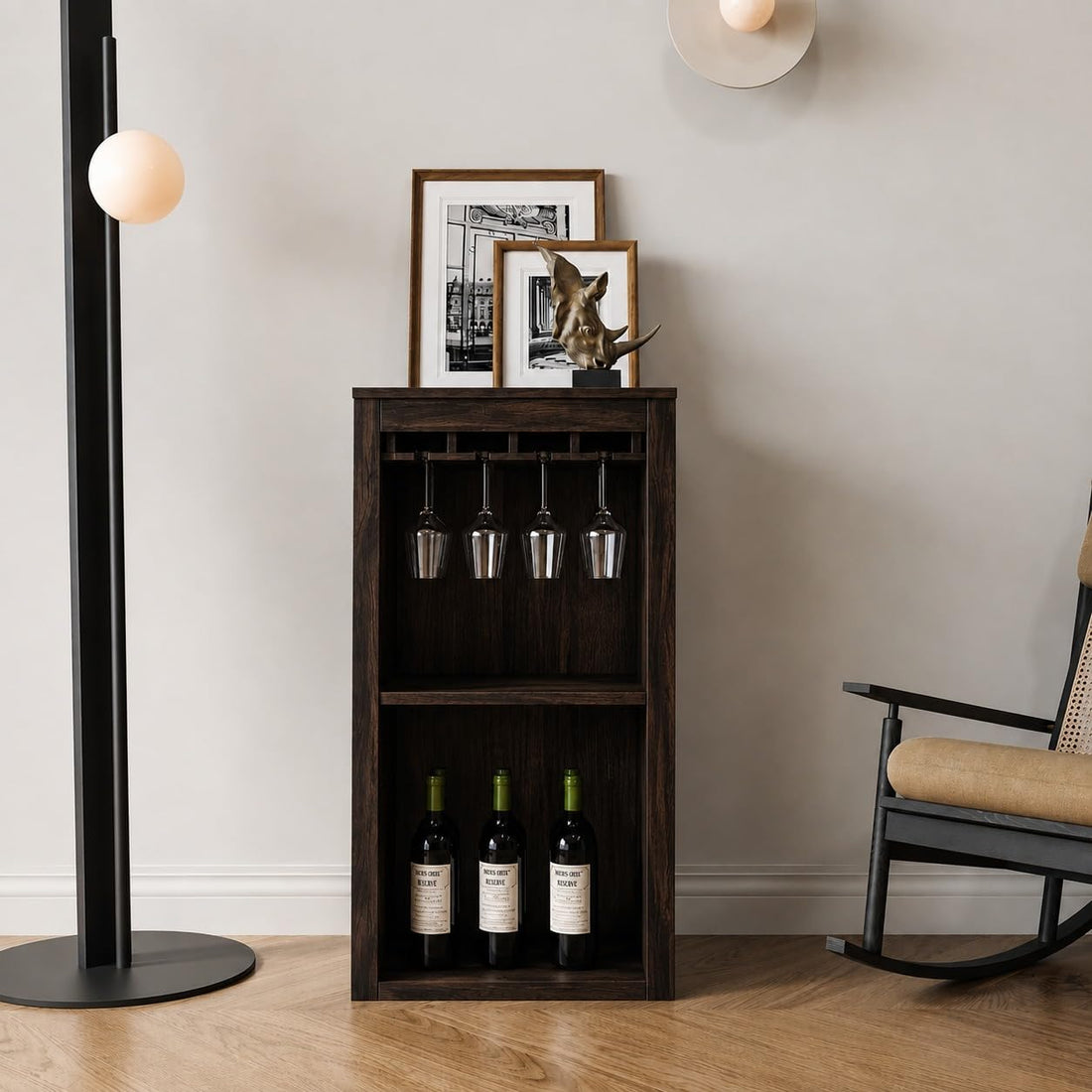 Solid Wood Bar Cabinet, Multipurpose Storage Cabinet for Home & Bar and Living Room Storage, Classy Sideboard- Walnut