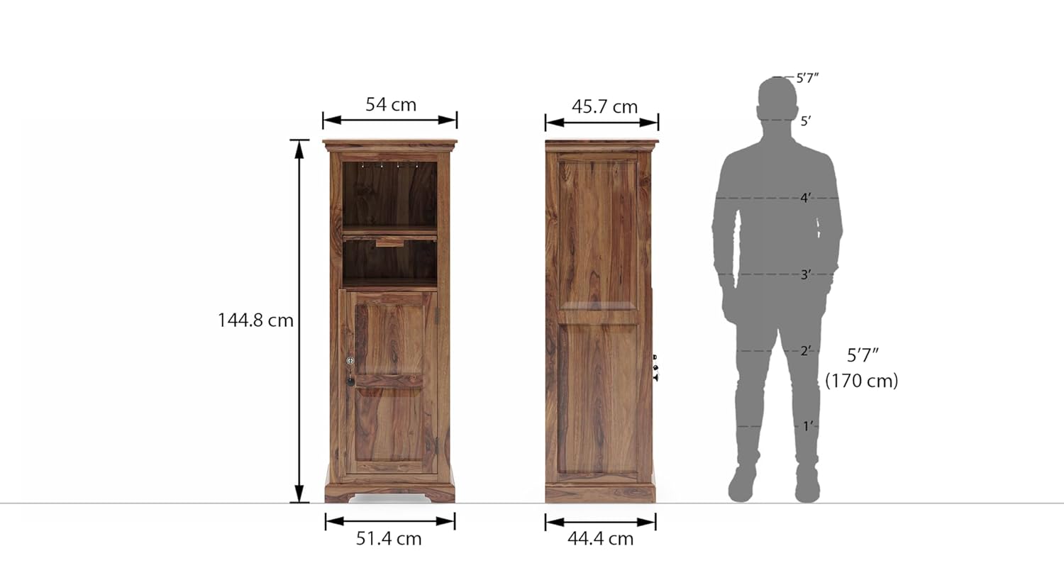 THE WOODEN CITY Solid Sheesham Wood Wine Cabinet Wooden Bar Cabinet Storage Rack with Drawer and Glass Holder Wooden for Home and Bar Furniture (Natural Honey) with Lock Child safty