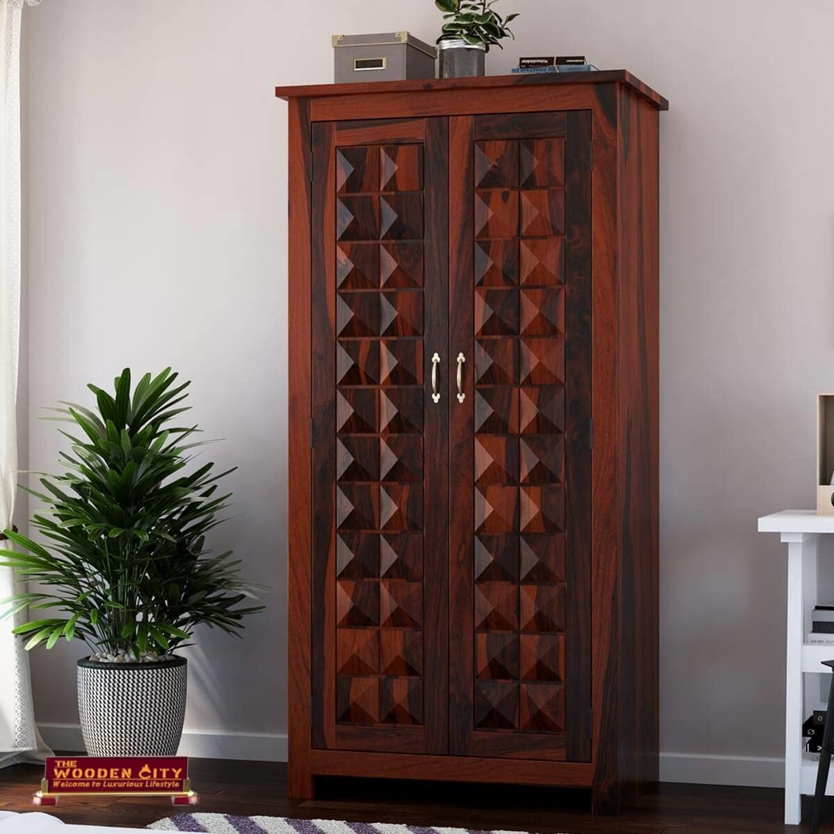 THE WOODEN CITY Sheesham Solid Wood Wardrobe, Wardrobe for Clothes, Almirah for Clothes for Bedroom & Living Room Furniture - Mahogany