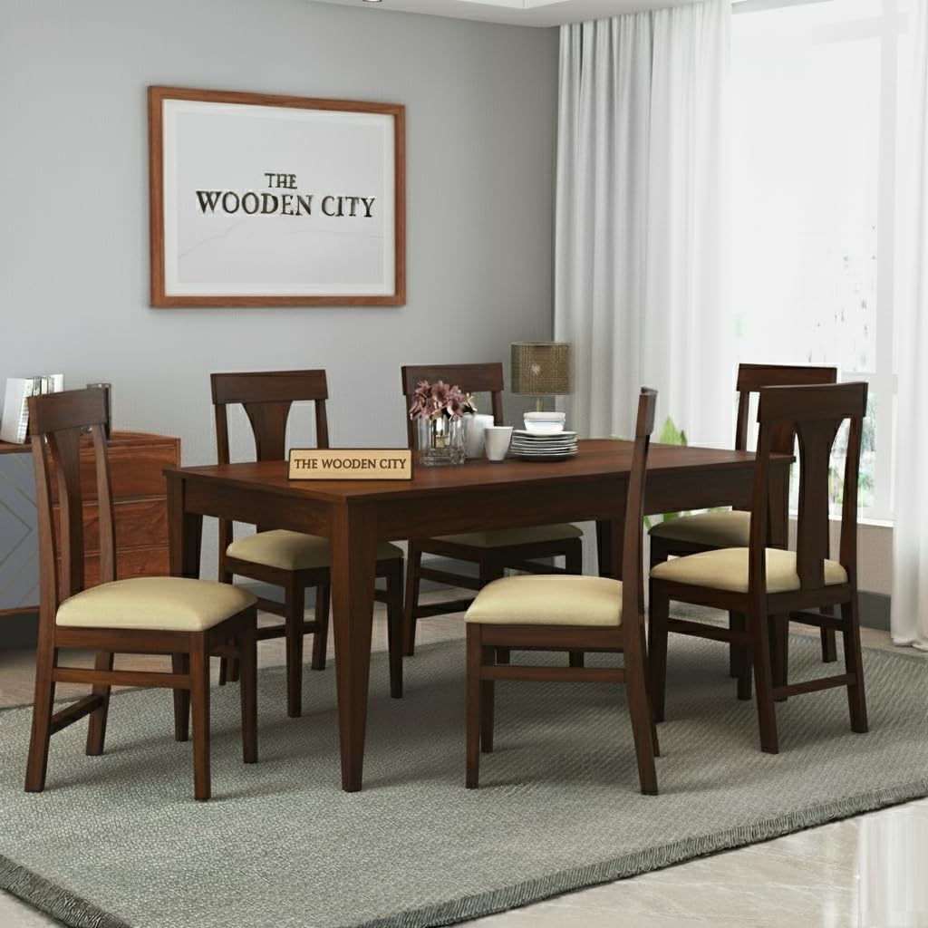 Solid Sheesham Wood 6 Seater Dining Table | Wooden Dining Room Set (Honey Finish) (Teak, 6 Seater)