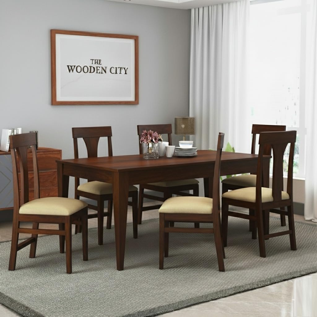 Solid Sheesham Wood 6 Seater Dining Table | Wooden Dining Room Set (Honey Finish) (Teak, 6 Seater)