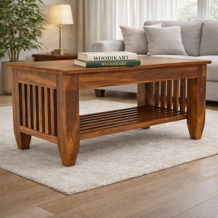THE WOODEN CITY Sheesham Solid Wood Centre Table & Tea Table Wooden Coffee Table for Living Room and Outdoor & Indoor Furniture -Honey