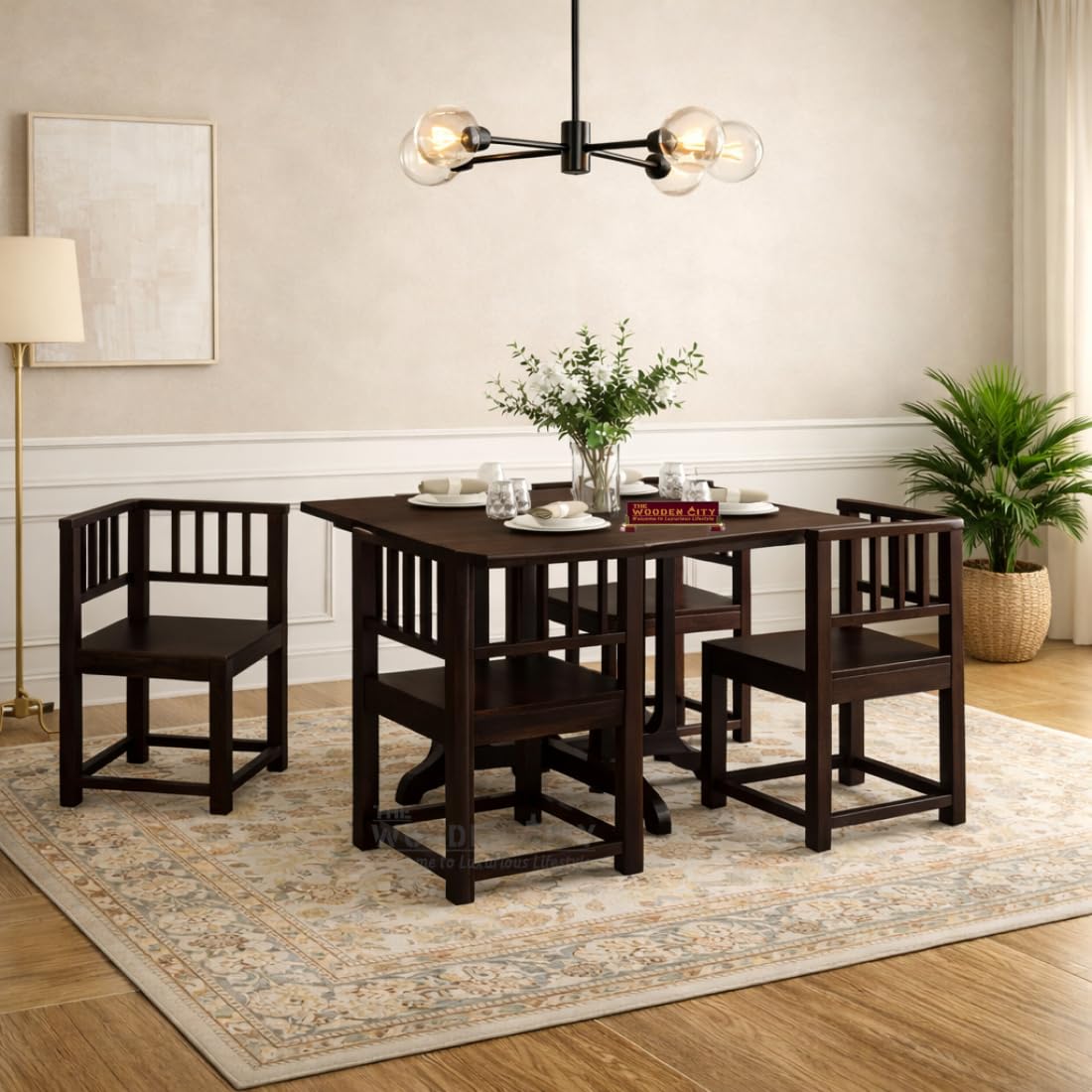 Solid Sheesham Wood 4 Seater Dining Set | Wooden Table Set for Dinning Room Home,Hotel and Office| Modern Dining Room Set (Walnut n4)