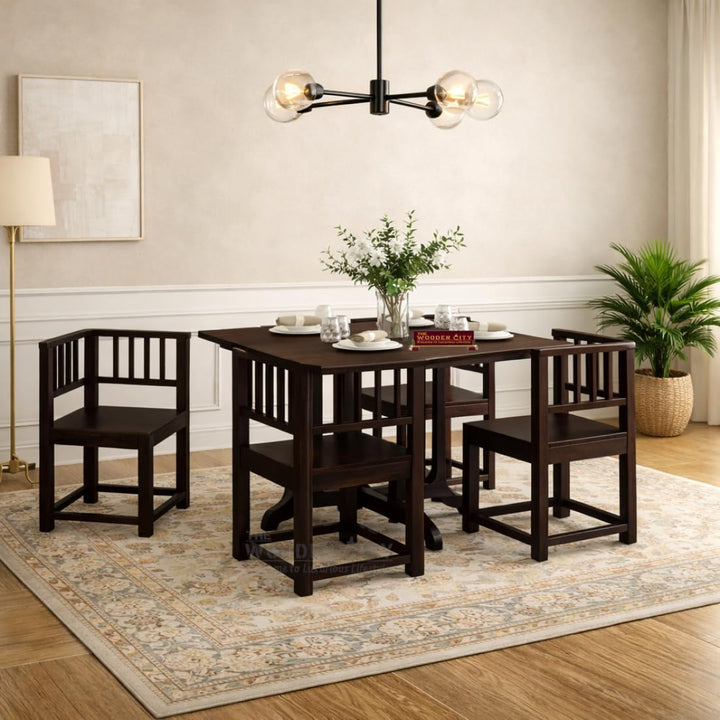 Solid Sheesham Wood 4 Seater Dining Set | Wooden Table Set for Dinning Room Home,Hotel and Office| Modern Dining Room Set (Walnut n4)