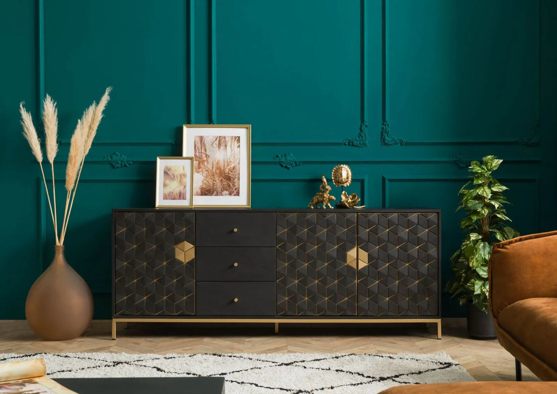 THE WOODEN CITY Stylish Art Deco Mango Wood Chest of Drawers  DIAMOND #121 (WALNUT)