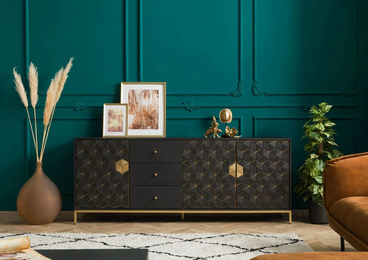 THE WOODEN CITY Stylish Art Deco Mango Wood Chest of Drawers  DIAMOND #121 (WALNUT)