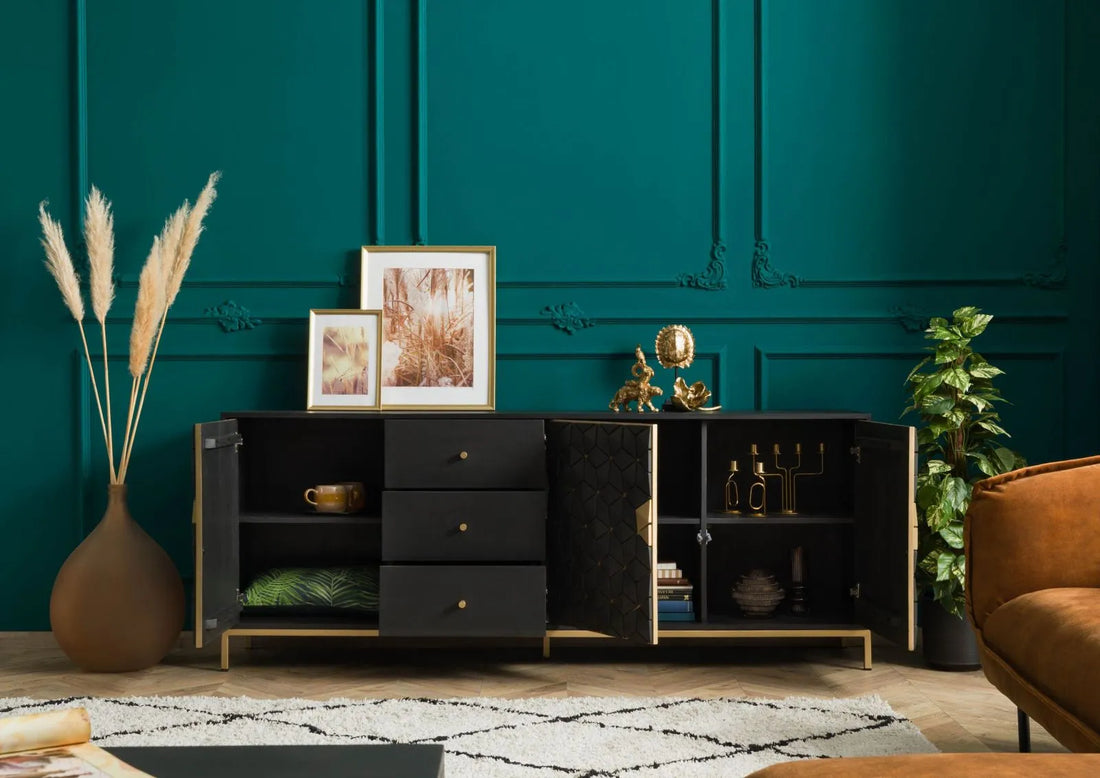 THE WOODEN CITY Stylish Art Deco Mango Wood Chest of Drawers  DIAMOND #121 (WALNUT)