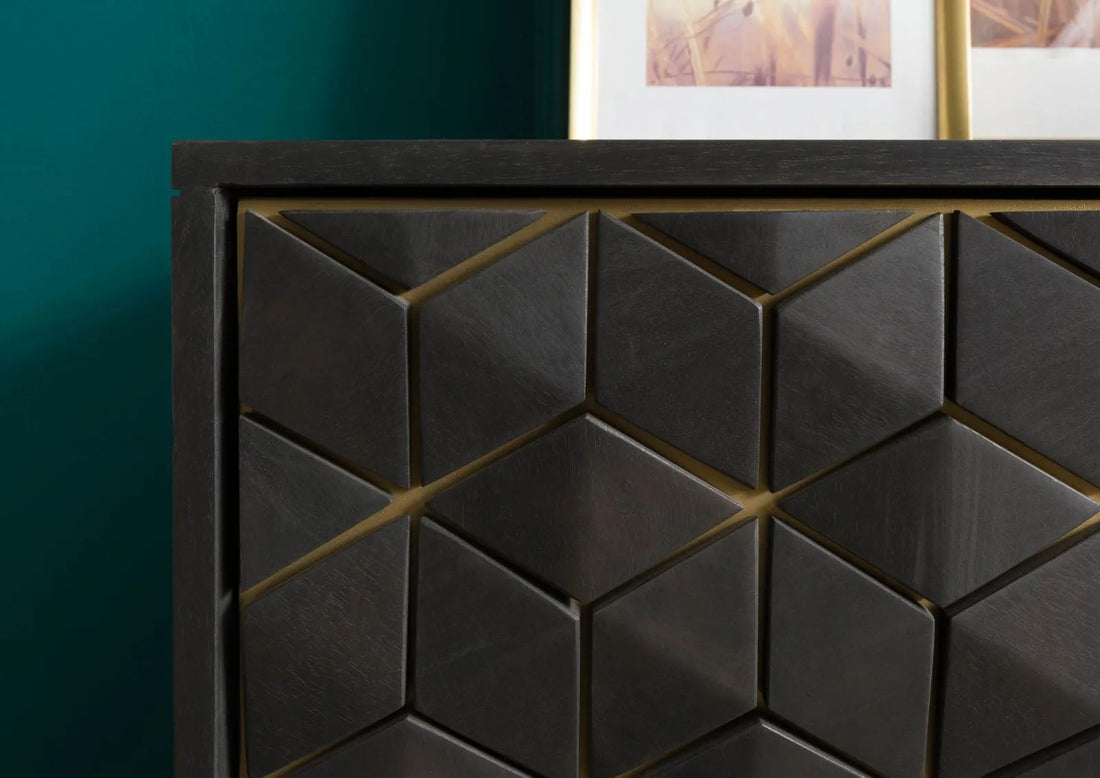 THE WOODEN CITY Stylish Art Deco Mango Wood Chest of Drawers   DIAMOND #122 (WALNUT)