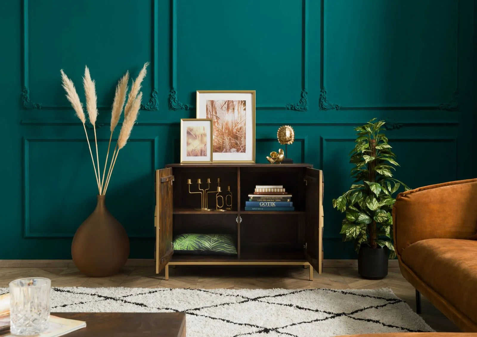 THE WOODEN CITY Stylish Art Deco Mango Wood Chest of Drawers DIAMOND #208(HONEY)