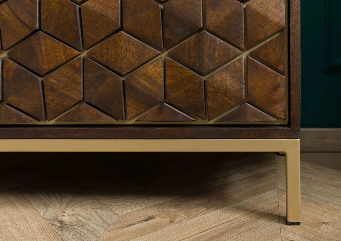 THE WOODEN CITY Stylish Art Deco Mango Wood Chest of Drawers DIAMOND #208(HONEY)