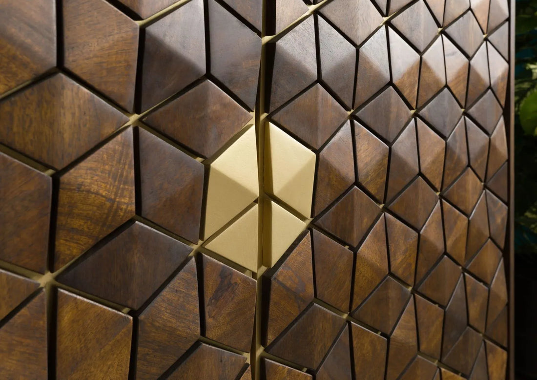 THE WOODEN CITY Stylish Art Deco Mango Wood Chest of Drawers DIAMOND #208(HONEY)