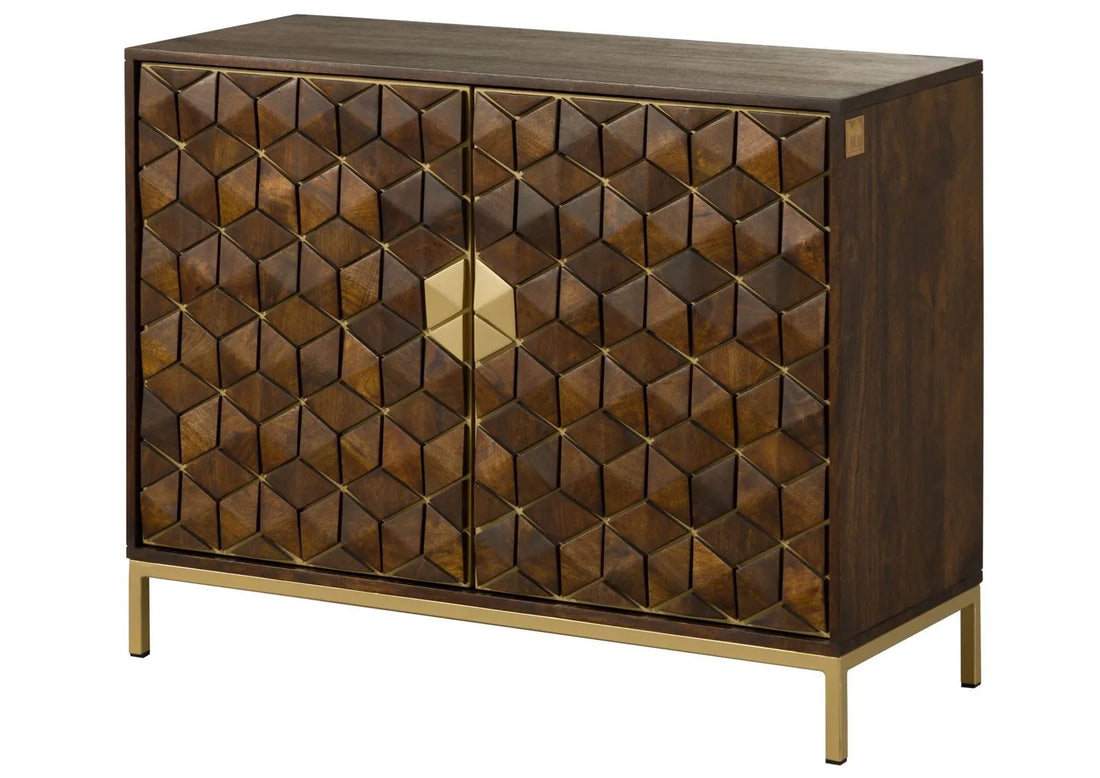 THE WOODEN CITY Stylish Art Deco Mango Wood Chest of Drawers DIAMOND #208(HONEY)