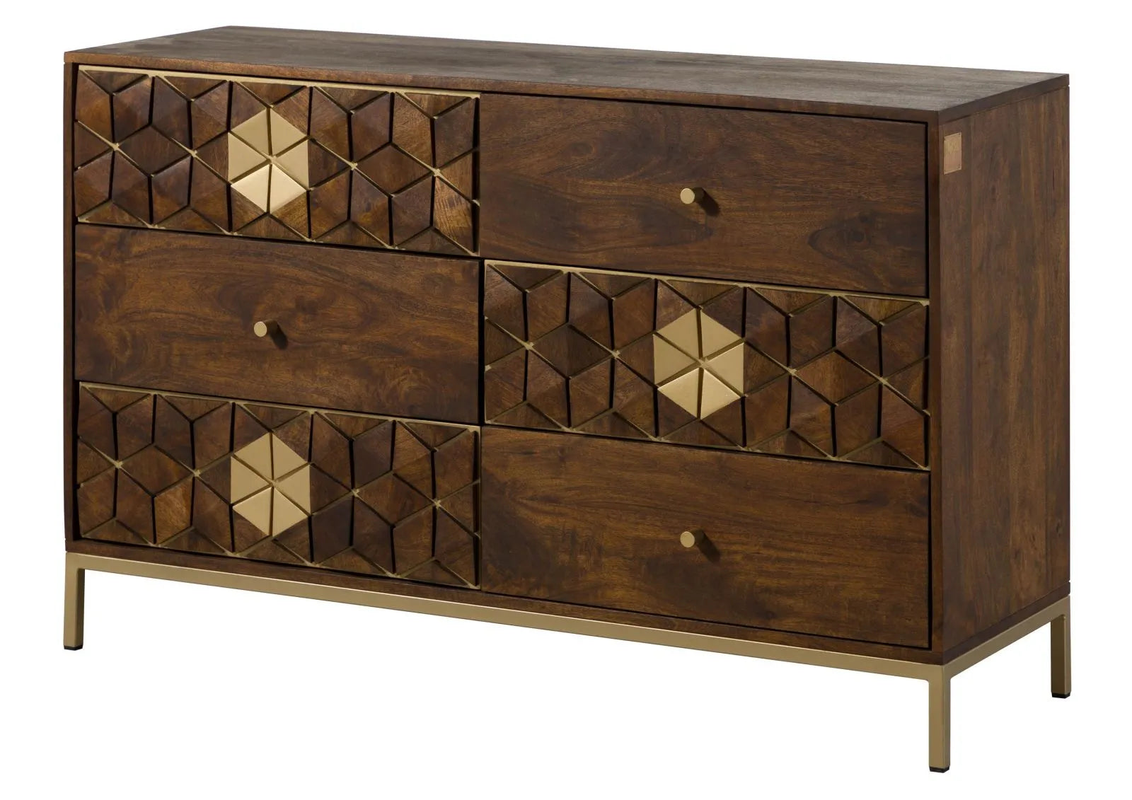 THE WOODEN CITY Stylish Art Deco Mango Wood Chest of Drawers DIAMOND #209  (HONEY)