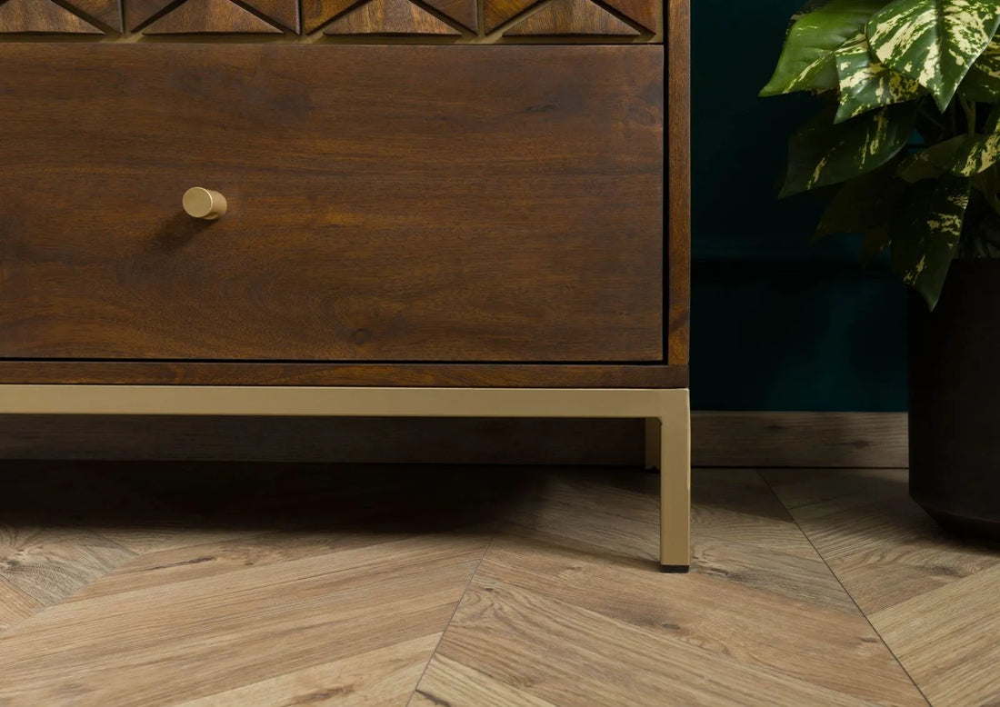 THE WOODEN CITY Stylish Art Deco Mango Wood Chest of Drawers DIAMOND #209  (HONEY)