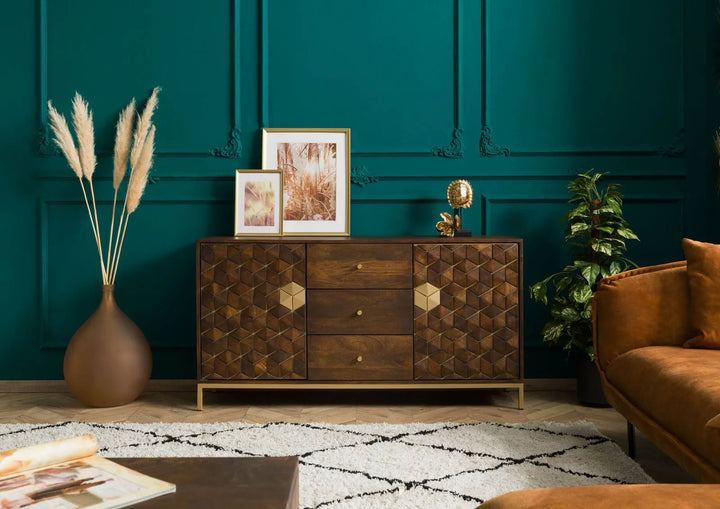 THE WOODEN CITY Stylish Art Deco Mango Wood Chest of Drawers   DIAMOND #222 (HONEY)