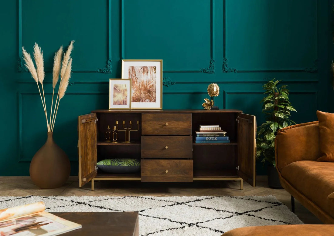 THE WOODEN CITY Stylish Art Deco Mango Wood Chest of Drawers   DIAMOND #222 (HONEY)