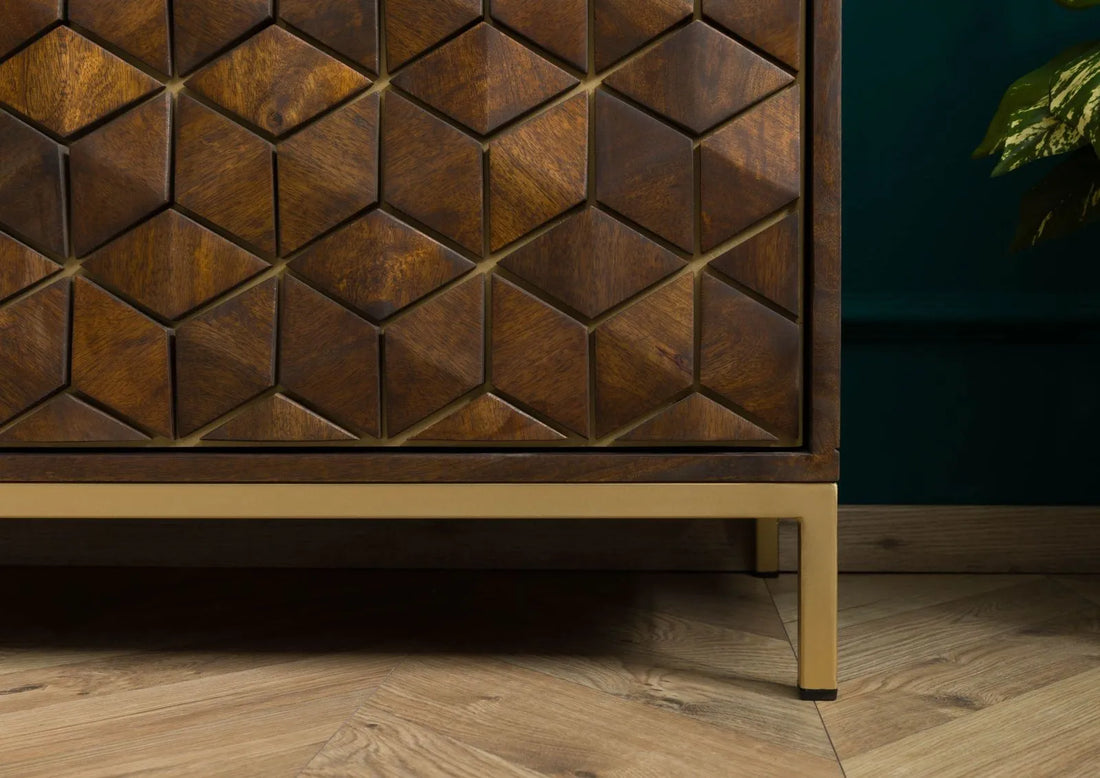 THE WOODEN CITY Stylish Art Deco Mango Wood Chest of Drawers   DIAMOND #222 (HONEY)