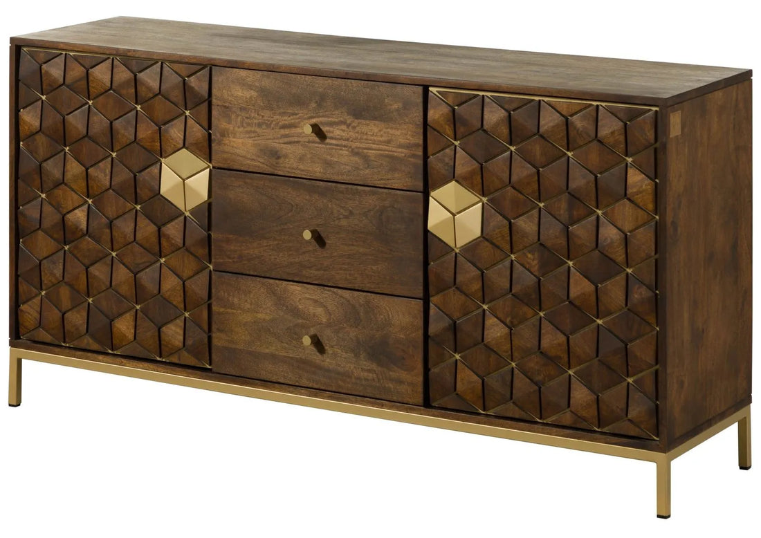 THE WOODEN CITY Stylish Art Deco Mango Wood Chest of Drawers   DIAMOND #222 (HONEY)