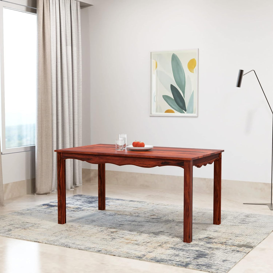 THE WOODEN CITY Wooden Solid Sheesham Wood Dining Table 6 Seater | Dining Room Furniture | 6 Seater Dining Table Without Chair - Honey
