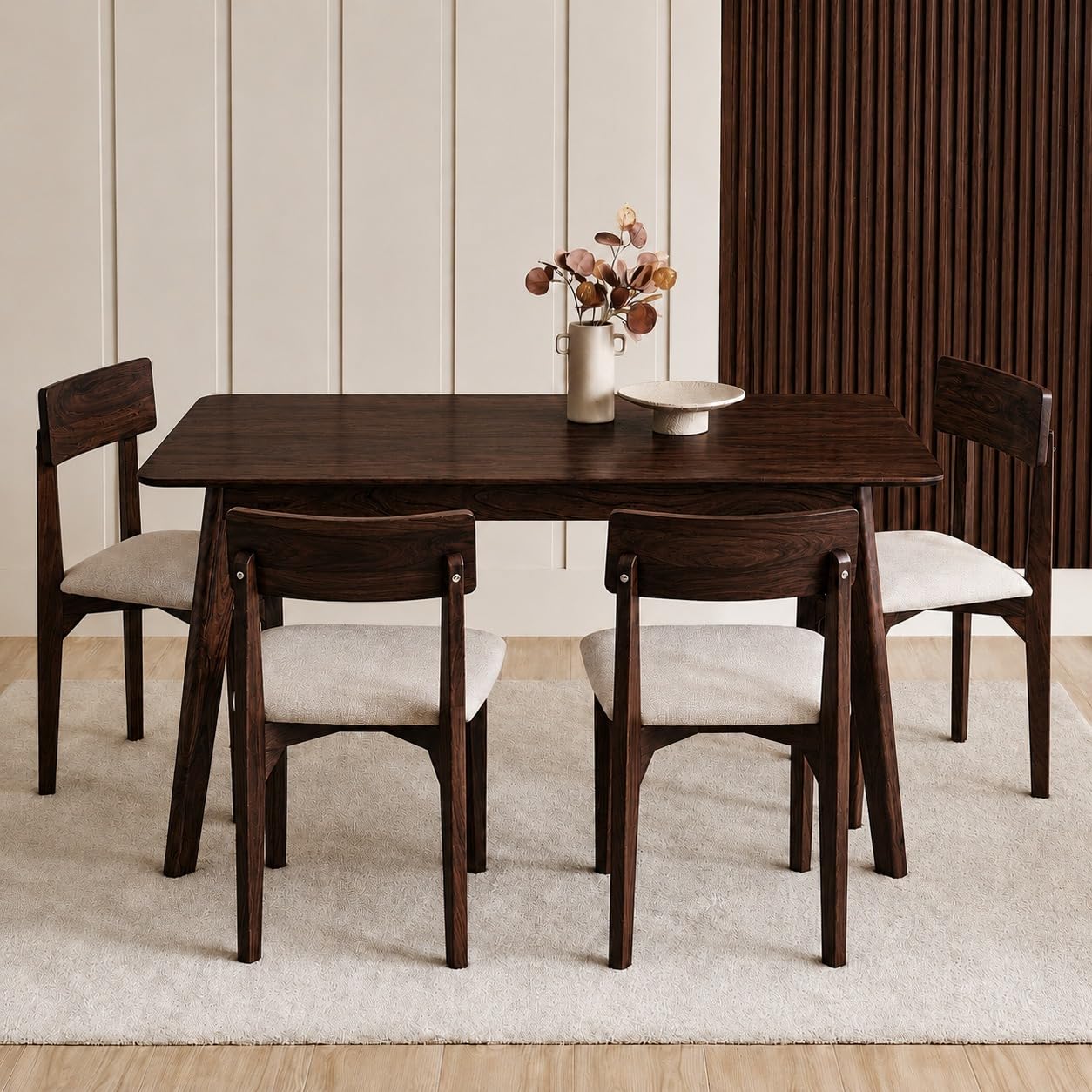 Alexaa Solid Sheesham Wood 4 Seater Dining Set | Wooden Dining Table Set with Cushioned Chairs for Dining Room | Home & Office, Hotels Restaurant (Walnut, 4 Seater)