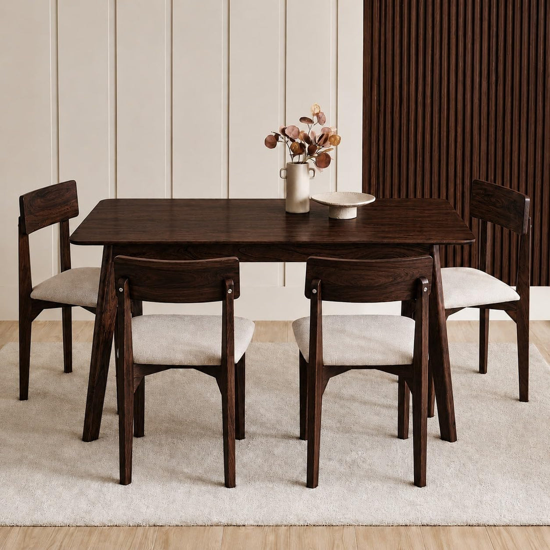 Alexaa Solid Sheesham Wood 4 Seater Dining Set | Wooden Dining Table Set with Cushioned Chairs for Dining Room | Home & Office, Hotels Restaurant (Walnut, 4 Seater)