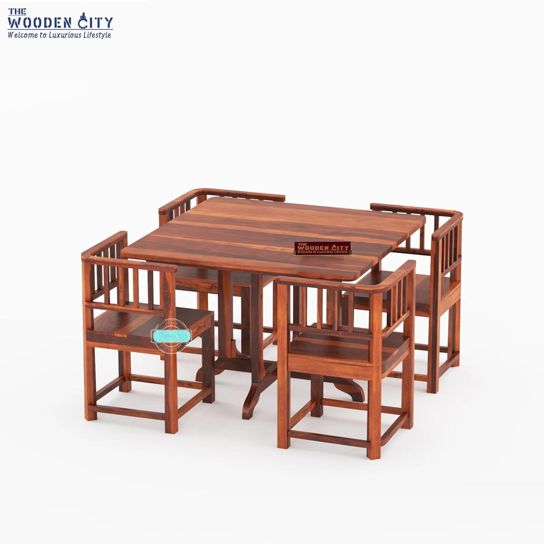 Solid Sheesham Wood 4 Seater Dining Set | Wooden Table Set for Dinning Room Home,Hotel and Office| Modern Dining Room Set (Honey n4)