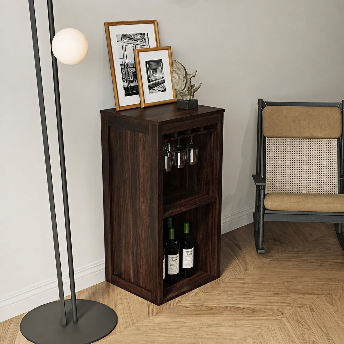 Solid Wood Bar Cabinet, Multipurpose Storage Cabinet for Home & Bar and Living Room Storage, Classy Sideboard- Walnut