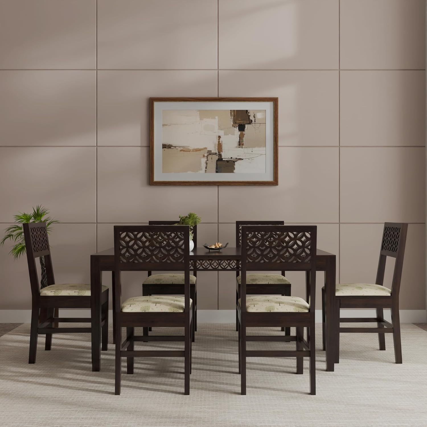 THE WOODEN CITY Solid Sheesham Wood Dining Table Dining Table Set with 6 Chairs Dinner Table Set for Dinning Room Home,Hotel and Office (Walnut, 6 Seater Chair)